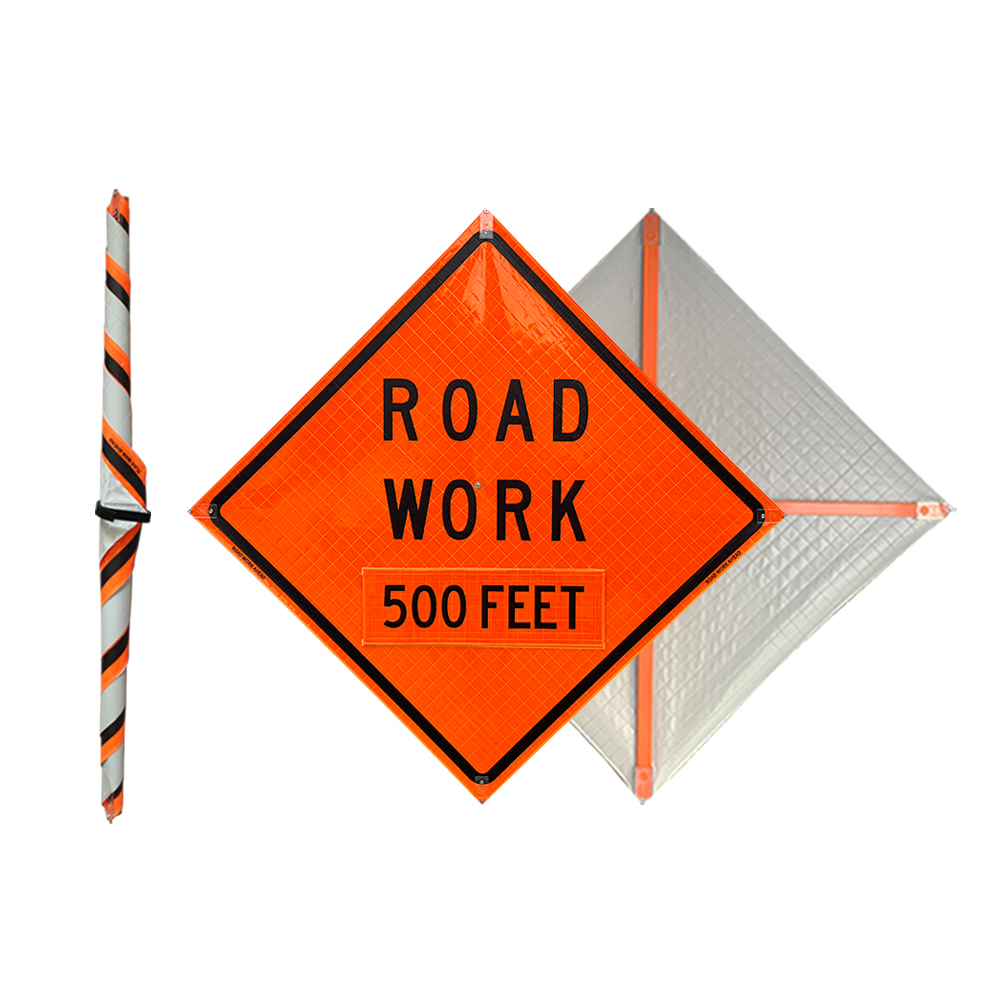 48 Inch Reflective Road Work 500 Feet Roll Up Traffic Sign - 